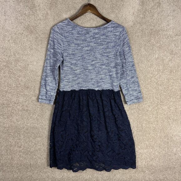 Anthro Lilka Dress Womens Small Blue‎ Lace Overlay Henley Knit Boho Stretch - Picture 9 of 11